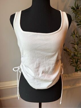 Pilcro Ribbed Side Ruched Tank Top White Adjustable Drawstring S